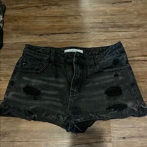 Distressed Black Denim Shorts